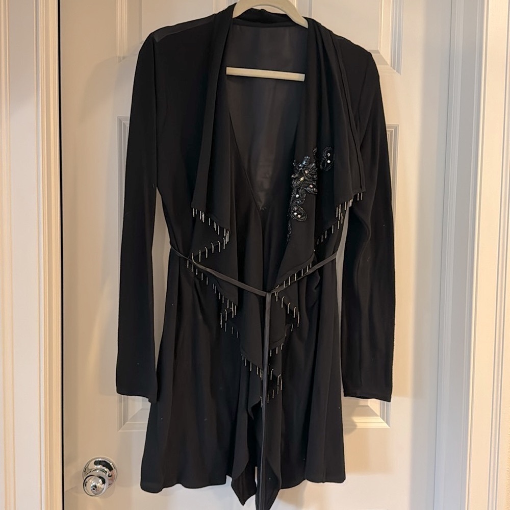 Black front drape cardigan, M/L